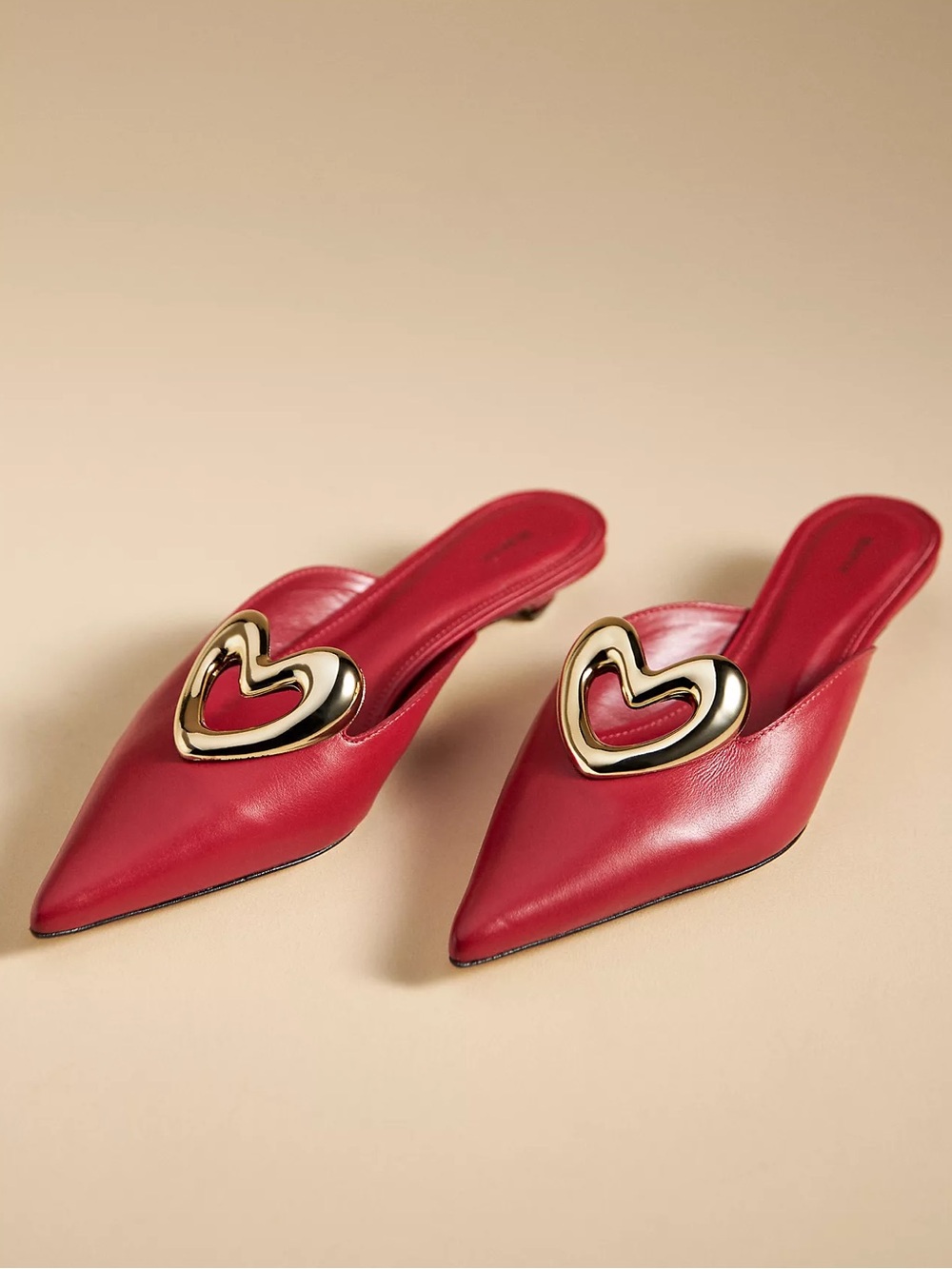 NWT Maeve Gold  Heart Leather Mule Heels Sz 36